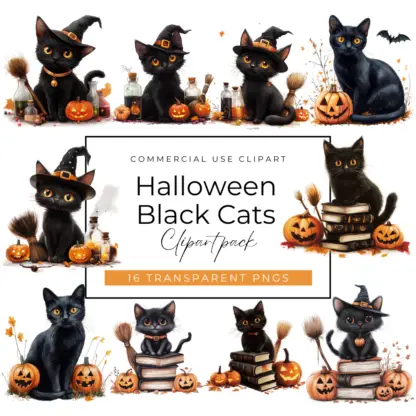 Halloween Black Cat Clipart Pack 1