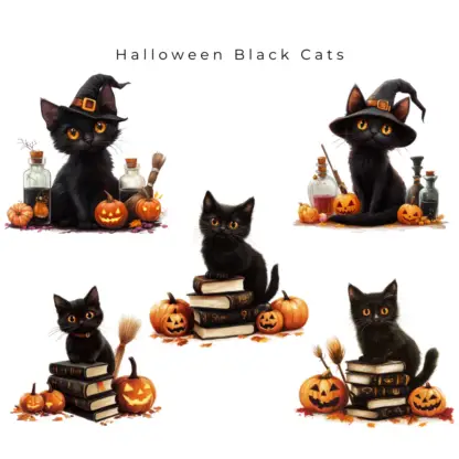 Halloween Black Cat Clipart Pack 2