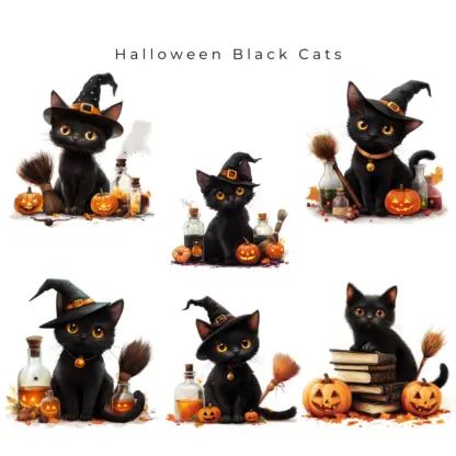 Halloween Black Cat Clipart Pack 3