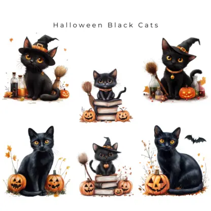 Halloween Black Cat Clipart Pack 4