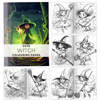 Cute Witch Colouring Pages 1