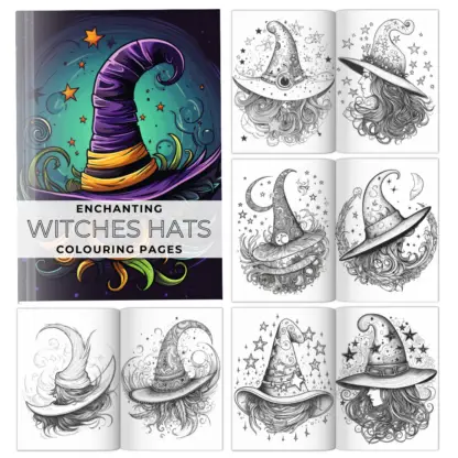 Enchanting Witches Hats PLR Colouring Pages 1