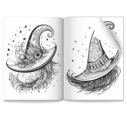 Enchanting Witches Hats PLR Colouring Pages 2