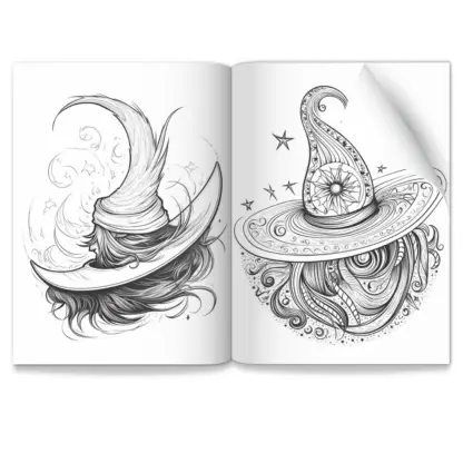 Enchanting Witches Hats PLR Colouring Pages 9