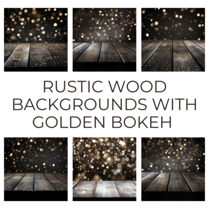 Rustic Wood Plank Backgrounds with Golden Bokeh 1