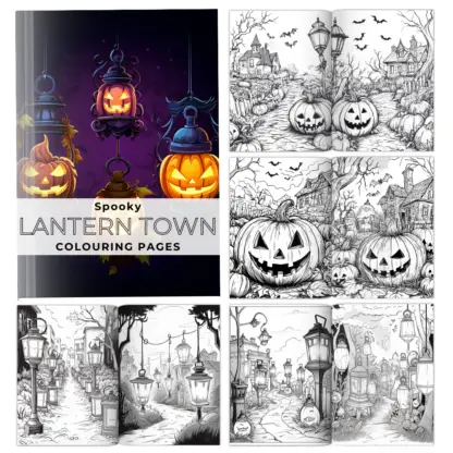 Spooky Lantern Town Coloring Pages – PLR Edition 1