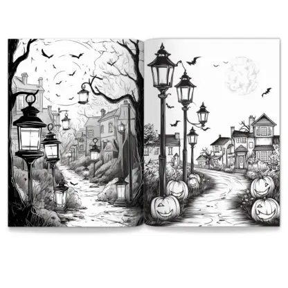 Spooky Lantern Town Coloring Pages – PLR Edition 7