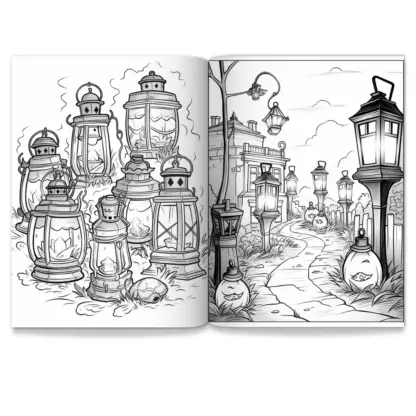 Spooky Lantern Town Coloring Pages – PLR Edition 8