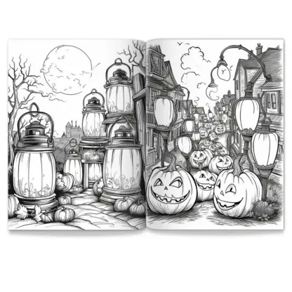 Spooky Lantern Town Coloring Pages – PLR Edition 9