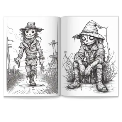 Spooky Scarecrow Halloween Coloring Pages - PLR 4