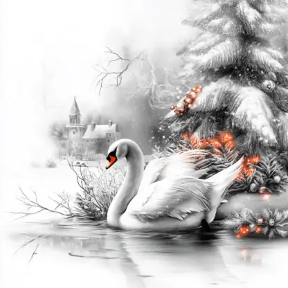 Winter Wonderland Backgrounds – Christmas Lake Scenes with Swans and Ballerinas 12