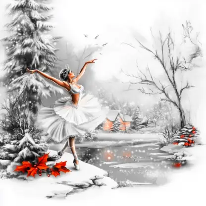 Winter Wonderland Backgrounds – Christmas Lake Scenes with Swans and Ballerinas 2