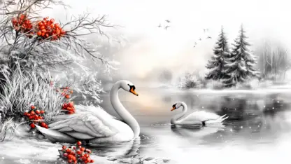 Winter Wonderland Backgrounds – Christmas Lake Scenes with Swans and Ballerinas 26