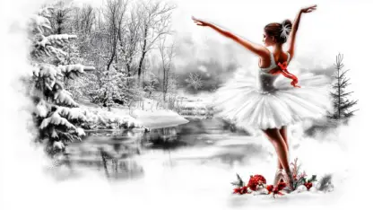 Winter Wonderland Backgrounds – Christmas Lake Scenes with Swans and Ballerinas 29