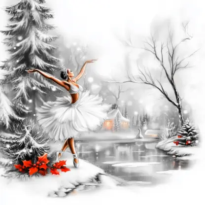 Winter Wonderland Backgrounds – Christmas Lake Scenes with Swans and Ballerinas 7