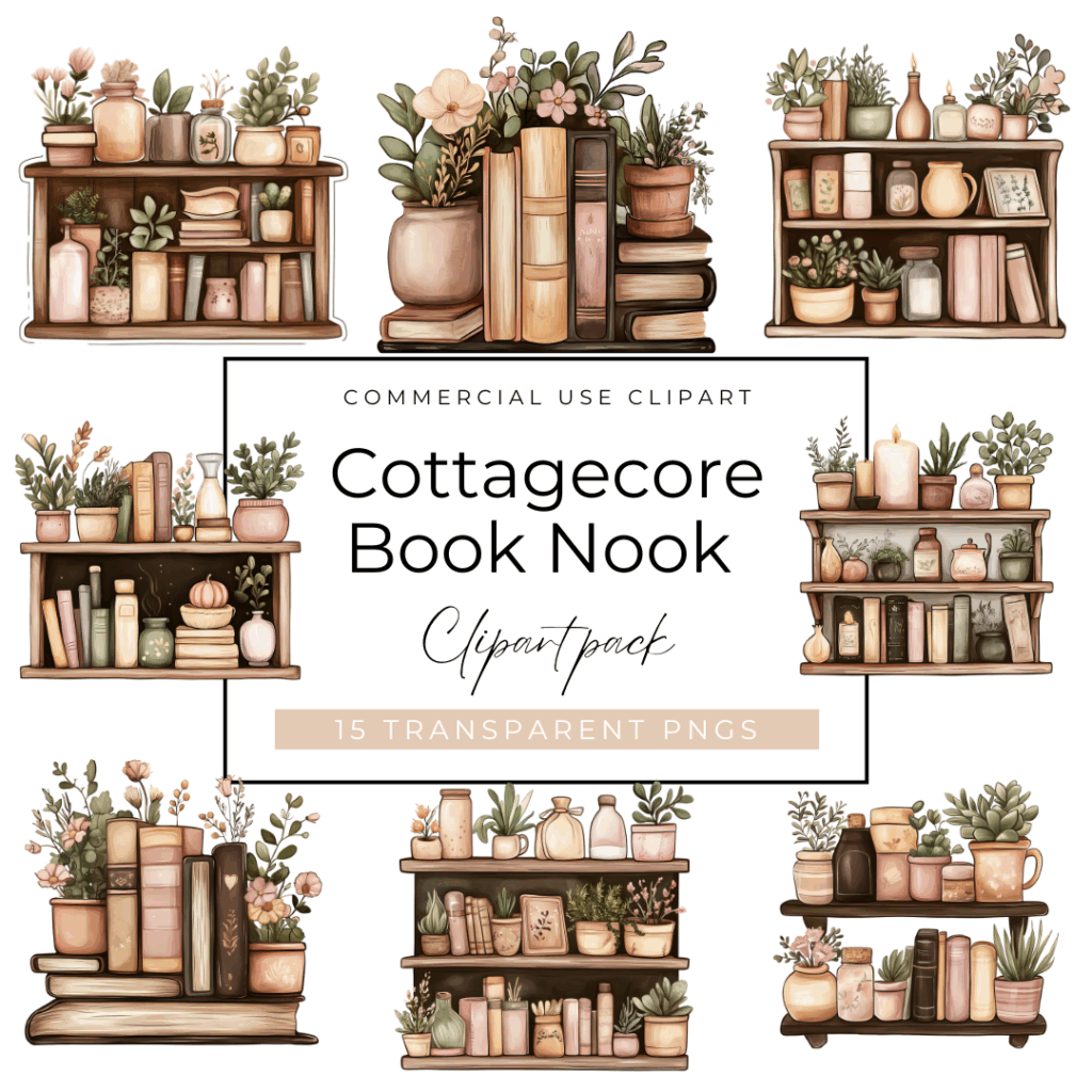 Cottagecore Book Nook Clipart Listing