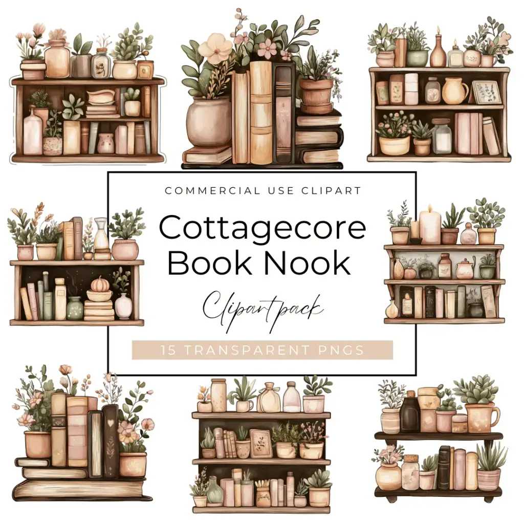 Cottagecore Book Nook Clipart Listing