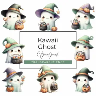 Kawaii Ghosts Clipart Pack