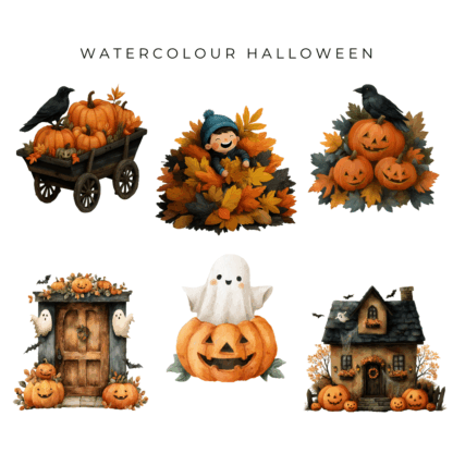Watercolour Halloween Clipart Pack (3)