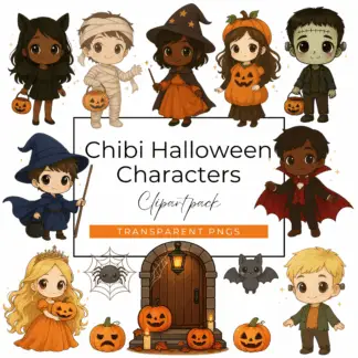 Chibi Halloween Characters Clipart (1)