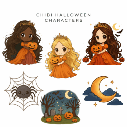 Chibi Halloween Characters Clipart (2)