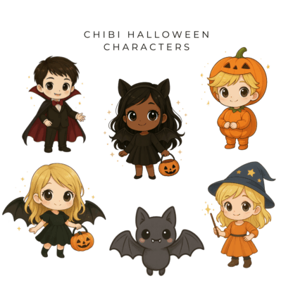 Chibi Halloween Characters Clipart (3)