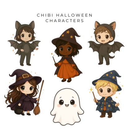 Chibi Halloween Characters Clipart (4)