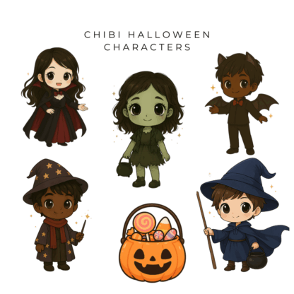 Chibi Halloween Characters Clipart (5)