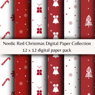Nordic Red Christmas Digital Paper Collection
